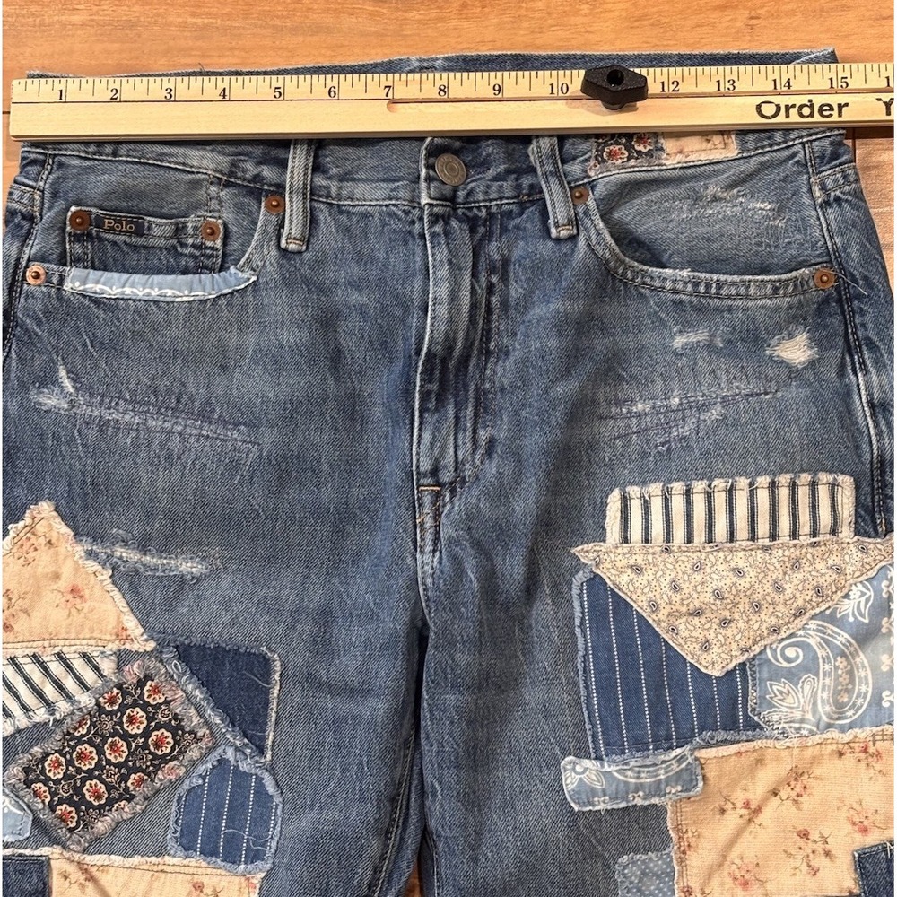 Polo Ralph Lauren Womens 26 Avery Boyfriend Blue Jeans Cottagecore Patchwork - Picture 10 of 13